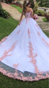 CG130 White and Pink Lace Appliques Wedding Dresses
