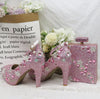 BS148 Pink diamond Bridal shoes with matching clutch bag set