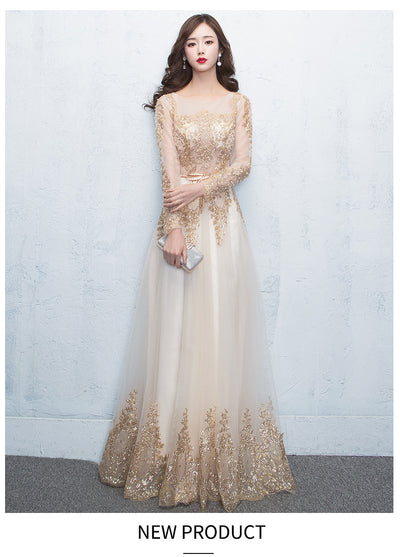 PP320 Real picture Tulle with Gold Applique Evening dress