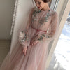 PP394 Vintage Puff sheer sleeve Prom dress