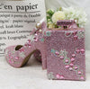 BS148 Pink diamond Bridal shoes with matching clutch bag set