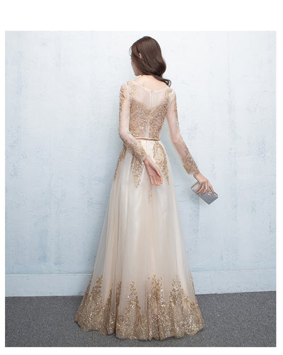 PP320 Real picture Tulle with Gold Applique Evening dress