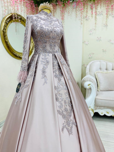 CG222 Muslim long sleeve feather Prom Ball Gowns