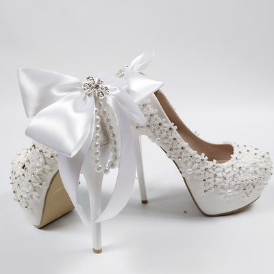 BS151 Lace Bridal shoes with big bow