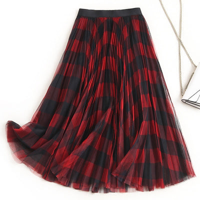 CK67 Elastic High Waist Plaid Mesh Skirts (3 Colors )