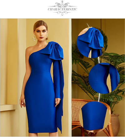 MX273 Bow one shoulder Midi Party Dresses ( 2 Colors )