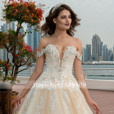 HW180 Off The Shoulder A Line Lace Wedding gown