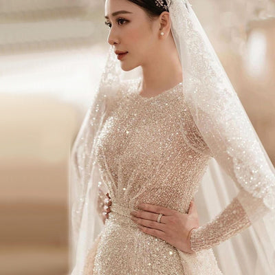 HW357 Custom made sequined mermaid Wedding dress with train