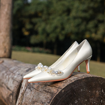 BS135 Pearls Wedding shoes (White/Red)