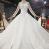 HW358 Real Pictures Simple White High Neck Pearls Wedding Dress