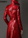 TJ179 Plus size PU Crocodile Leather Coats (Black/Red )