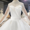 HW358 Real Pictures Simple White High Neck Pearls Wedding Dress