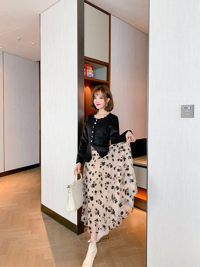 CK49 Korean style embroidery 3 layers Skirts(3 Colors)