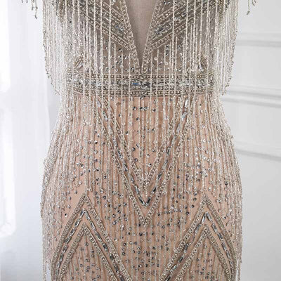 LG457 Real Photo Couture Deep V Neck Beaded Pageant Gown
