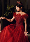 PP321 Burgundy off the shoulder feathers Evening Gowns