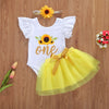 FG388 : 3pcs Sunflower Newborn Bodysuit + skirt +Headband