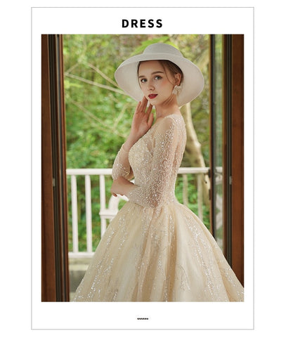 CW398 Elegant long sleeves beading A-line wedding dress