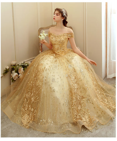 CG159 Real Photo Gold Quinceanera Dress