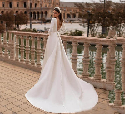 CW525 Minimalist Illusion Back Bride Dresses ( Custom Colors )
