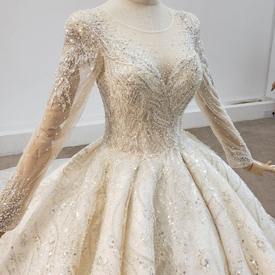 HW242 Real Photo handmade long sleeves beading Wedding Gown