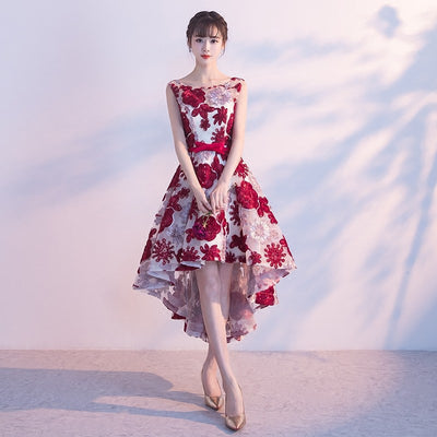 BH250 Floral  Burgundy Bridesmaid Dress