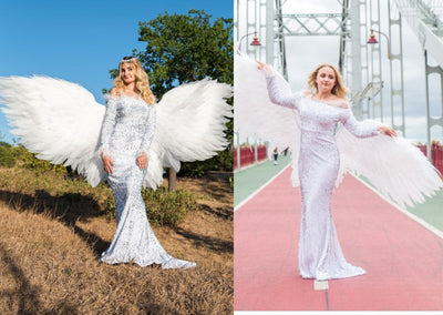 PP369 Off Shoulder Feather Sequin Evening Dresses (4 Colors )