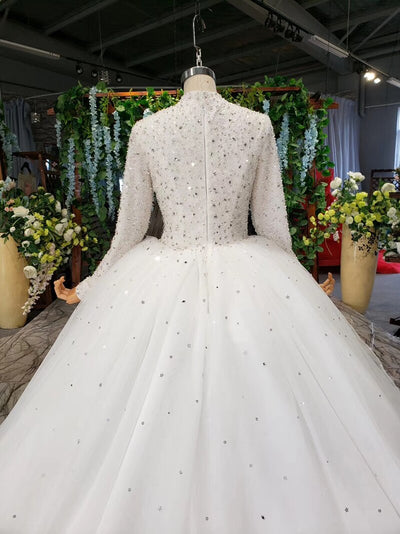 HW364 Real Pictures High quality muslim Glitter wedding dress