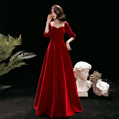 PP262 Plus size classy square collar Velour Evening Dresses