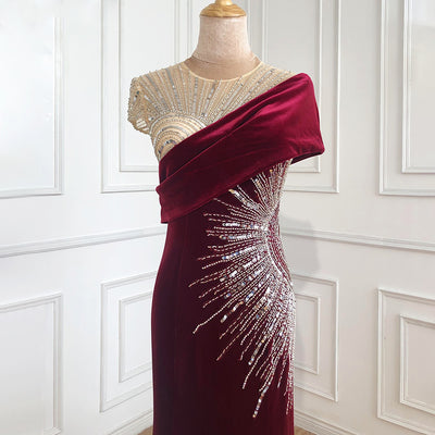 LG401 Real Pictures : Luxury velvet mermaid Evening Gowns (3 Colors )