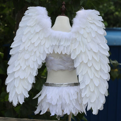 KP101 Dance costume set White feather angel wings +bra+ skirt