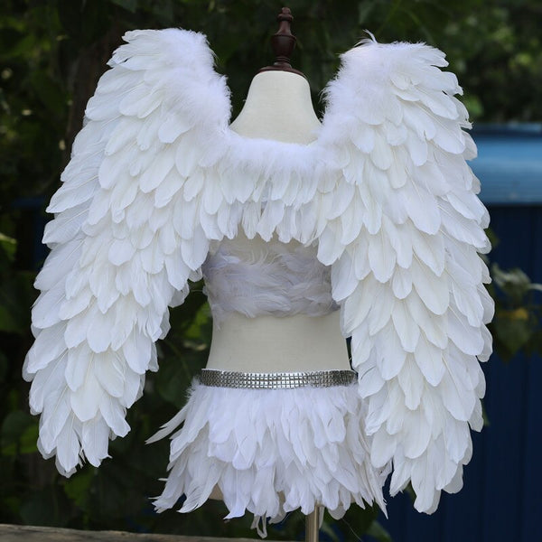 KP101 Dance costume set White feather angel wings +bra+ skirt ...