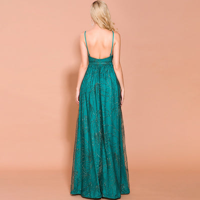 PP370 Sexy V Neck Glitter Maxi Dresses with overskirt (3 Colors )