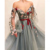LG349 Off Shoulder Embroidery Tulle A-line Evening Dress