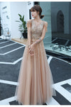 BH256 Handmade Sequined Champagne Bridesmaid Dress