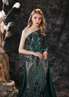 LG374 Real Photo 2 Styles Green sequin Evening Gowns with overskirt