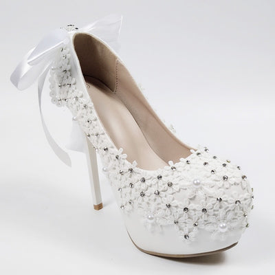 BS151 Lace Bridal shoes with big bow