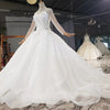 HW358 Real Pictures Simple White High Neck Pearls Wedding Dress