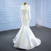 Hw362 Simple High neck Pearls beaded wedding Gown with removable train