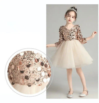 FG435 Champagne Tulle Sequin Princess Girl Dress