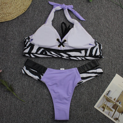 SW30 Halter neck Bikinis Sets (Purple/Black)