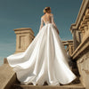 CW471 Sheer Scoop Neck Long Sleeves Satin Bridal Dress