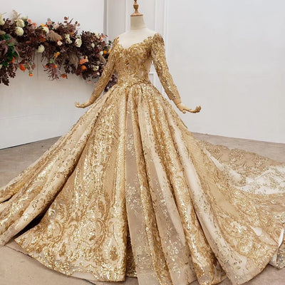 CG211 Real Pictures Luxurious Gold sequin Bridal Gowns