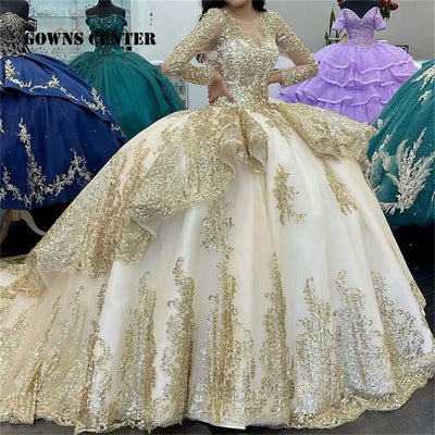 Sparkly Long Sleeve Quinceanera Dresses (Custom colors )