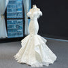 HW354 Halter Shiny Beading Feather Lace Mermaid Wedding Dress