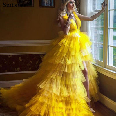 PP393 High Low Tiered Puffy Prom Dress