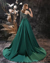 LG374 Real Photo 2 Styles Green sequin Evening Gowns with overskirt
