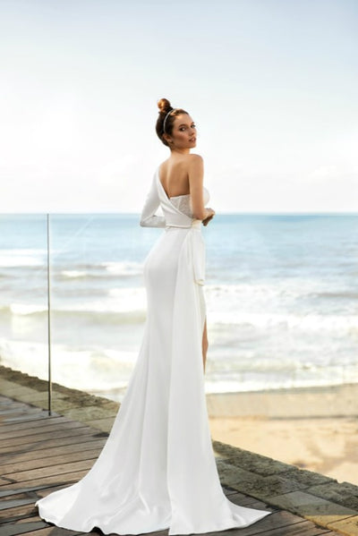 CW501 Glitter Sequin Soft Satin Beach Bridal Dress