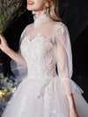 CW373 Real Photo cheap High Neck 3/4 Flare Sleeves Bridal Dresses