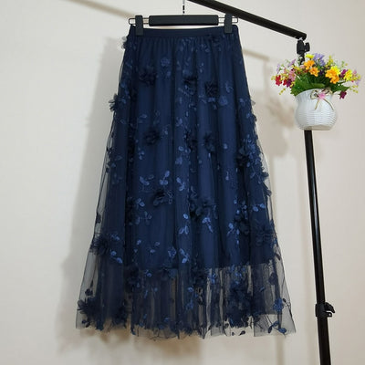 CK72 Floral embroidery Midi skirts ( 5 Colors )
