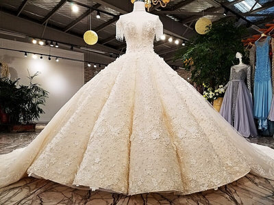 HW49-1 Luxury new unique design Wedding Gown with long train